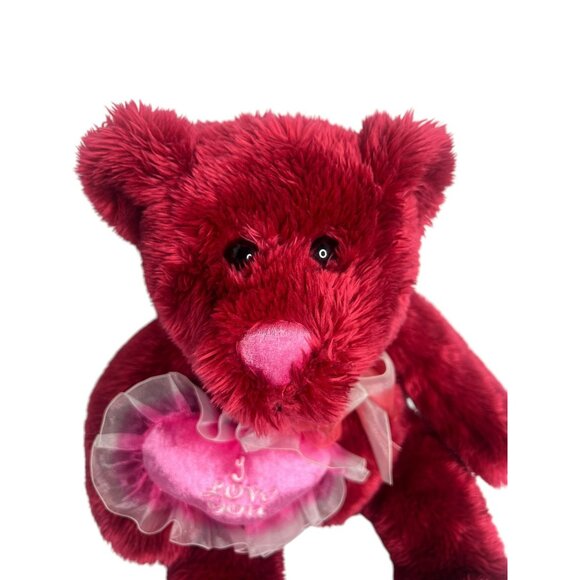Red Pink Vintage Valentine Teddy Bear with Heart I LOVE YOU 17 in - Picture 3 of 6